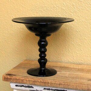 Dark Black Glass Compote Vase